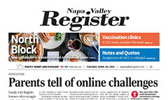 Napa Valley Register newspaper front page