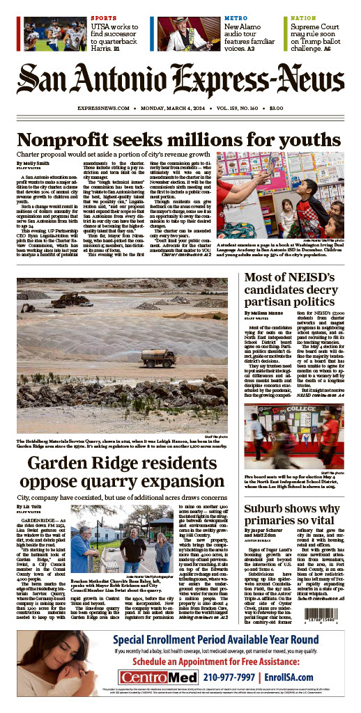 San Antonio Express-News newspaper front page